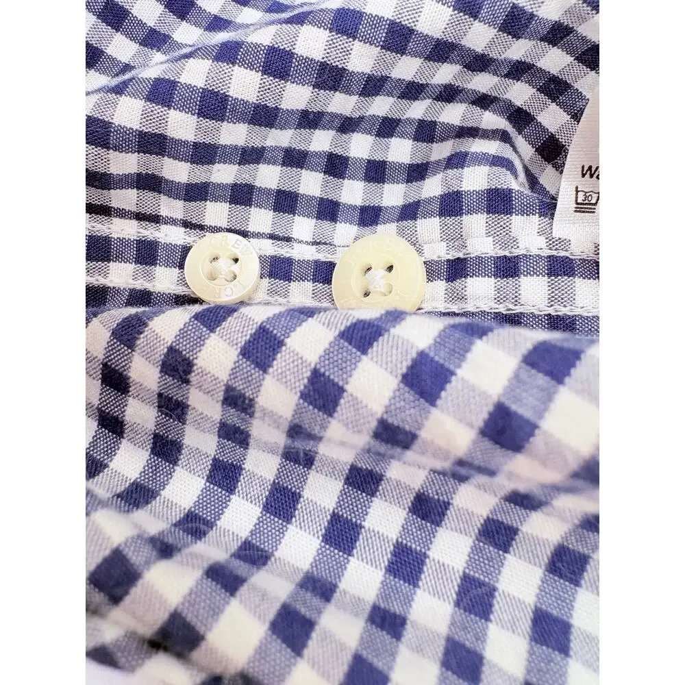 J.Crew Men’s Large Navy White Gingham Check Button Down Shirt Cotton Classic Fit